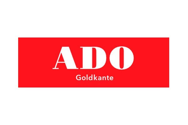 ADO Goldkante brand logo on red background
